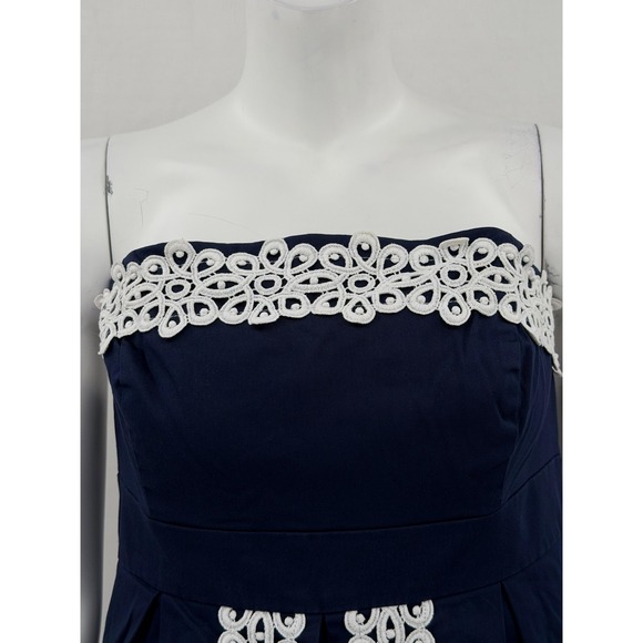 Lilly Pulitzer Dress Women 10 Navy White Betsey Strapless Lace Trim Resort Party - Picture 2 of 13